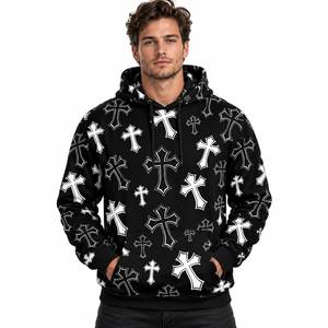 Sweat-shirt à capuche décontracté pour homme avec imprimé croix gothique, manches longues et cordon de serrage - Product Image 1