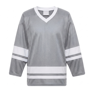 Jersey de Hockey sobre Hielo Gris Personalizado al por Mayor, Profesional y Deportivo, con Franja Blanca, Diseño Impreso, Nombre y Logotipo del Equipo Personalizados - Product Image 1