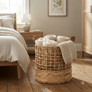 Panier de rangement tissé à la main, organisateur décoratif en tissu naturel, écologique, durable, polyvalent pour la décoration de la maison - Product Image 3
