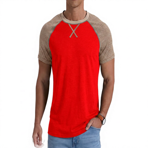 Men's <b>Raglan</b> <b>Sleeve</b> Solid Cotton Jersey <b>T</b>-<b>Shirt</b> O-Neck Regular Fit Casual Top Contrast Trim Color Blocked Design - Product Image 5