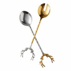 Ensemble de 2 Cuillères à Salade en Acier Inoxydable au Design Moderne, Manche en Marbre Blanc Élégant, Ustensiles de Cuisine, Couverts Polis Argentés - Product Image 3