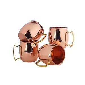 Set of 4 Copper <b>Mugs</b> With Handle Classic Design <b>Double</b> <b>Wall</b> Home Drinkware - Product Image 1