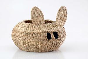 <b>Round</b> water hyacinth <b>basket</b> with rabbit face pattern Handmade <b>Storage</b> <b>Basket</b> Wholesale eco-friendly Made in Vietnam - Product Image 2