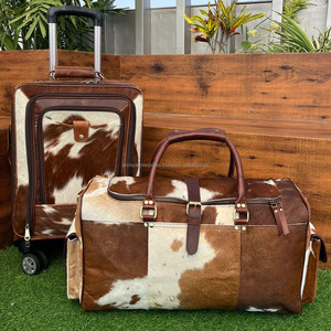 Newest Handmade Genuine Cowhide Leather Luggage Trolley Bags and Genuine Cowhide Leather Large <b>Travel</b> Duffel Bag <b>Sets</b> for Unisex - Product Image 4