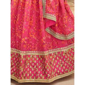 Conjunto de Lehenga Choli de Organza Bordada para Mujer Talla Grande en un Rosa Maravilloso - Product Image 2