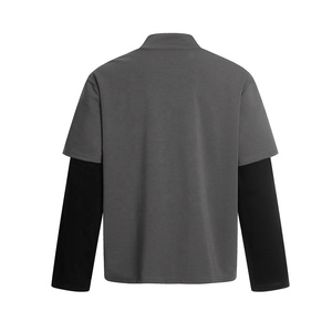 T-shirt à manches longues gris uni style streetwear, coupe décontractée et ample, respirant, imprimé double manche, 100% Coton - Product Image 2