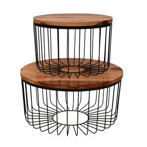 New Modern Solid Mango Wooden Round Shape Top Metal Frame With Storage <b>Nesting</b> <b>Set</b> Of 2 Living Room <b>Coffee</b> <b>Table</b> <b>Set</b> - Product Image 1