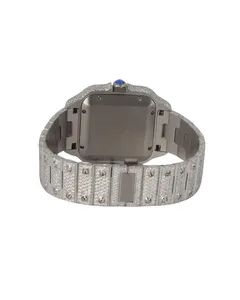 Montre de luxe pour homme, style Hip Hop, boîtier carré, mouvement intégré, Moissanite VVS, or blanc, cadran rouge, entièrement pavée sur mesure - Product Image 2