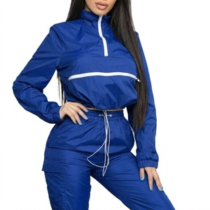 <b>Women</b> Streetwear Windbreaker Tracksuit Set Half Zip <b>Jacket</b> Cargo Pants Custom OEM - Product Image 4