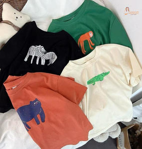 Short-Sleeve Shoulder T-Shirt for Boys Girls <b>Spring</b> Casual Kids Wear Cute Loose Solid Pattern Knitted 100% Cotton - Product Image 1