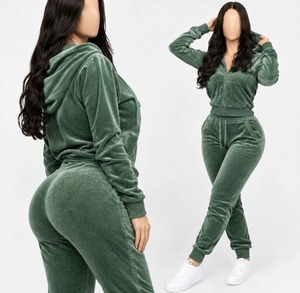 <b>Women's</b> <b>Green</b> <b>Fleece</b> Eco-Friendly Winter Hooded Tracksuit Set Zip up Top and Long Pants Casual 2 Piece Outfit - Product Image 5