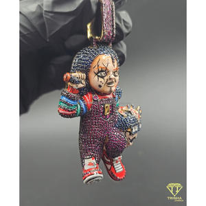 Pendentif de personnage haut de gamme avec bijoux streetwear de luxe et design en pierres multicolores - Product Image 6