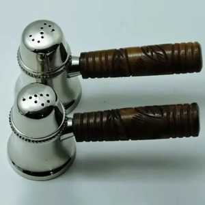 Silver Plated Metal <b>Salt</b> and Pepper Shakers with Carved Wood Handle Vintage Style Handheld Seasoning Dispenser Tableware - Product Image 6