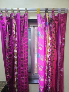 Pink Silk Sari Pattern <b>Curtain</b> Panel Translucent Home Decor Window Covering Traditional Indian Style - Product Image 5