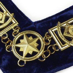 Collier de Collège Maçonnique en Chaîne Métallique Ronde, Or, avec Fond Bleu, Tissu de Haute Qualité - Product Image 5