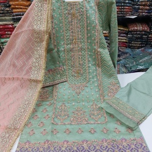 Vestido de algodón y lino Salwar Kameez de seda cosida de 3 piezas para mujer superventas 2022 para ropa de fiesta última colección - Product Image 1