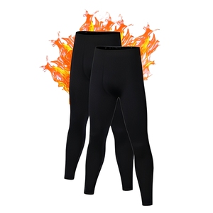 Leggings de compression noirs pour hommes, taille élastique, couleur unie, en spandex et nylon, pantalon de sport - Product Image 4