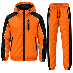 Ensemble coupe-vent personnalisé OEM deux pièces : veste zippée imperméable et pantalon – Survêtement coupe-vent d'hiver - Product Image 1