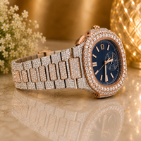 Luxuriöse Herren-Armbanduhr aus Edelstahl mit Moissanit-Diamanten Besetzt Quadratisches Automatikwerk ETA Analog Chronograph 41mm für den Täglichen Gebrauch