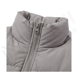 Veste matelassée pour femme, hiver, col montant, manches longues, rembourrage en polyester, fermeture éclair, couleur gris uni, longueur normale - Product Image 4