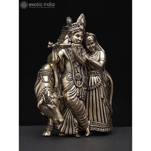 4 Inches Small Superfine Brass Wall Hanging <b>Statue</b> of Radha Krishna with Cow Sculpture for Home Decor, Gifting and Temple - Product Image 2