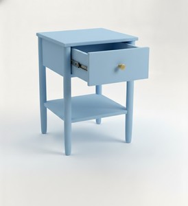 Table basse moderne bleue avec 1 tiroir, en bois d'hévéa durable et placage de chêne MDF, pour salon et chambre à coucher, décoration intérieure - Product Image 2