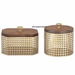 Caja de Madera Ecológica de Alta Calidad con Tapa Metálica Texturizada para Decoración de Mesa en Fiestas y Celebraciones en el Hogar - Product Image 2