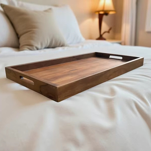 Plateau ottoman en bois, grand plateau ottoman avec poignées, plateau de service pour petit-déjeuner, grand plateau en bois pour aliments - Product Image 1