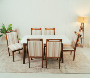 Ensemble de table à manger moderne et élégant en bois massif avec plateau en marbre, tables à manger d'extérieur modernes, meubles en bois, table à manger 6 places - Product Image 1
