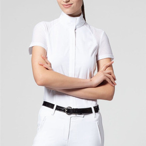 Chemise de compression équestre décontractée pour femme, manches courtes, respirante, brodée, en Spandex/Polyester, idéale pour la compétition - Product Image 1