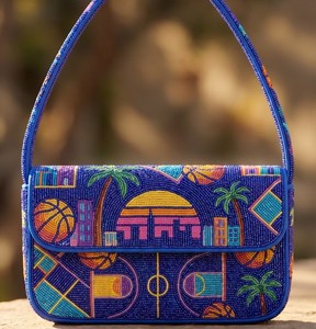 Bolso de Hombro Étnico Moderno para Mujer con Escena Mediterránea, Bordado con Cuentas Azules, de Lona, Tipo Bandolera, para Joyas - Product Image 4