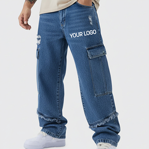 Pantalon cargo en jean pour homme à prix abordable, style urbain, 6 poches, grandes tailles, effet délavé, logos personnalisés, service OEM - Product Image 1