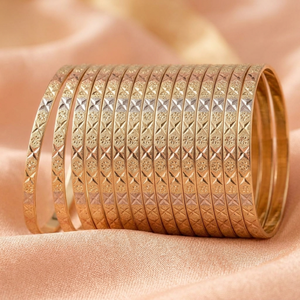ORO-Z Three Tone Silver/Gold Plated Diamond Cut Textured Ethnic Metal Bangles for Women High Quality <b>Wedding</b> Jewelry <b>Accessories</b> - Product Image 2