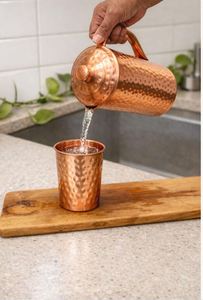Ensemble de carafes en cuivre avec verres, facile à nettoyer, faible entretien, pour servir l'eau, durable, réutilisable, vaisselle de cuisine et de salle à manger - Product Image 2