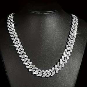 Luxury Wide Cuban Link <b>Chain</b> Moissanite Diamond Hip Hop Necklace White Gold <b>Iced</b> <b>Out</b> Statement Jewelry for Men Women - Product Image 1