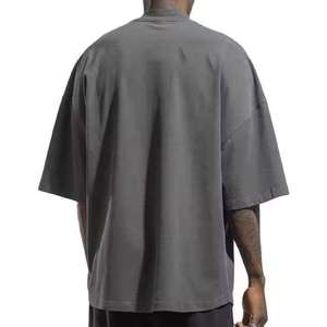 Camiseta de algodón extragrande para hombre, transpirable, de color liso, cuello redondo, manga corta, estilo casual, holgada, estilo urbano, 320g - Product Image 5
