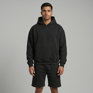 Conjunto de pantalones cortos y sudadera con capucha personalizada para hombre, traje negro de dos piezas, chándal de verano, ropa de calle informal, ropa deportiva - Product Image 2