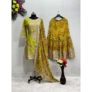 Conjunto de Fiesta Indio y Pakistaní de Diseñador, Top, Pantalón y Dupatta con Encaje Elegante - Product Image 2