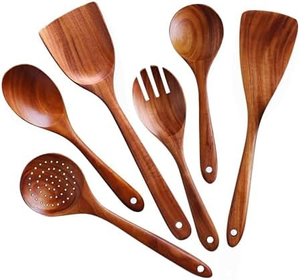 Juego de cucharas de madera de teca y acacia hechas a mano con soporte, vajilla natural sostenible, cucharas de cocina personalizadas - Product Image 3