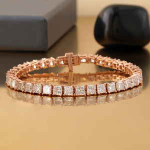 13.53 CT Princess Cut Lab Grown Diamond Tennis Bracelet 14K Rose <b>Gold</b> 4-Prong Rhodium 18K <b>Solid</b> <b>Gold</b> White <b>Gold</b> Perfect Gift IGI - Product Image 2