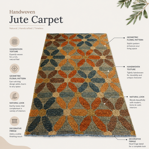 Tapis géométrique en jute, tapis rectangulaire en fibres naturelles, motif floral, décoration intérieure pour couloir, salon - Product Image 6
