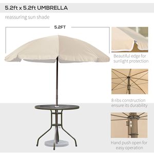 Set da pranzo da 6 pezzi Beige con ombrellone sedie pieghevoli e tavolo in vetro per la configurazione dei pasti all'aperto - Product Image 5