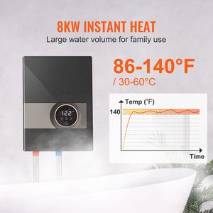 Scaldabagno Elettrico Istantaneo Senza Serbatoio da 8kW con Display Digitale della Temperatura, Facile Installazione, 240V 6000W, 24 Ore - Product Image 2