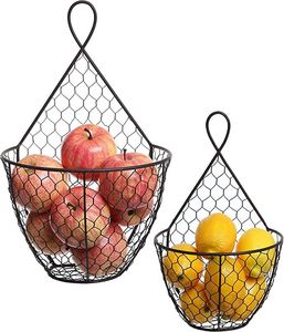 Metal Wire Hanging <b>Storage</b> <b>Basket</b> Bowl Shape With Handles For Fruit Holder Rustic Style Food <b>Storage</b> <b>Baskets</b> - Product Image 1