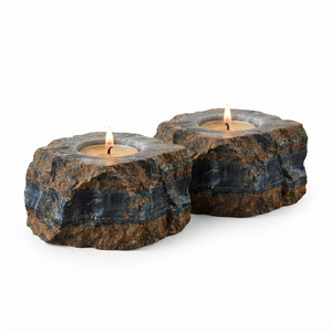 Support de bougie en pierre naturelle sculptée à la main, œil de tigre bleu, pierre précieuse, agate, guérison, vente en gros - Product Image 3