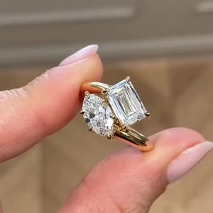 Marquise & Radiant Synthetic Lab Grown Diamond Toi Et Moi <b>Ring</b> IGI Certified <b>Two</b> <b>Stone</b> Engagement <b>Ring</b> Gold - Product Image 1