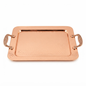 Bandeja Rectangular de Cobre Martillado Hecha a Mano con Asas de Latón Ornamentadas, Plato Grande para Servir Comida, Venta al por Mayor para Hogar, Hotel, Restaurante - Product Image 1