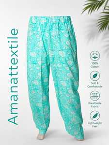 Boho Floral Printed <b>Harem</b> Jogger Pants Women High Elastic Waist Casual Summer Beach Regular Fit Turquoise 100% Cotton - Product Image 2