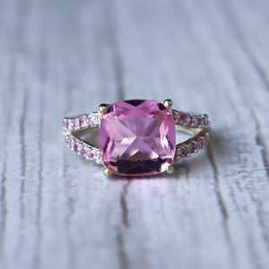 Pink Sapphire <b>Ring</b> 925 Sterling Silver Cushion Cut Vintage Cocktail Fine Jewelry Elegant Gift For Women - Product Image 1