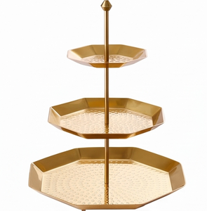 Artisanal Gold 3-Tier Geometric <b>Cake</b> <b>Stand</b> Handmade Metal Display Tray For Weddings Events Birthdays and Other Occasions - Product Image 4